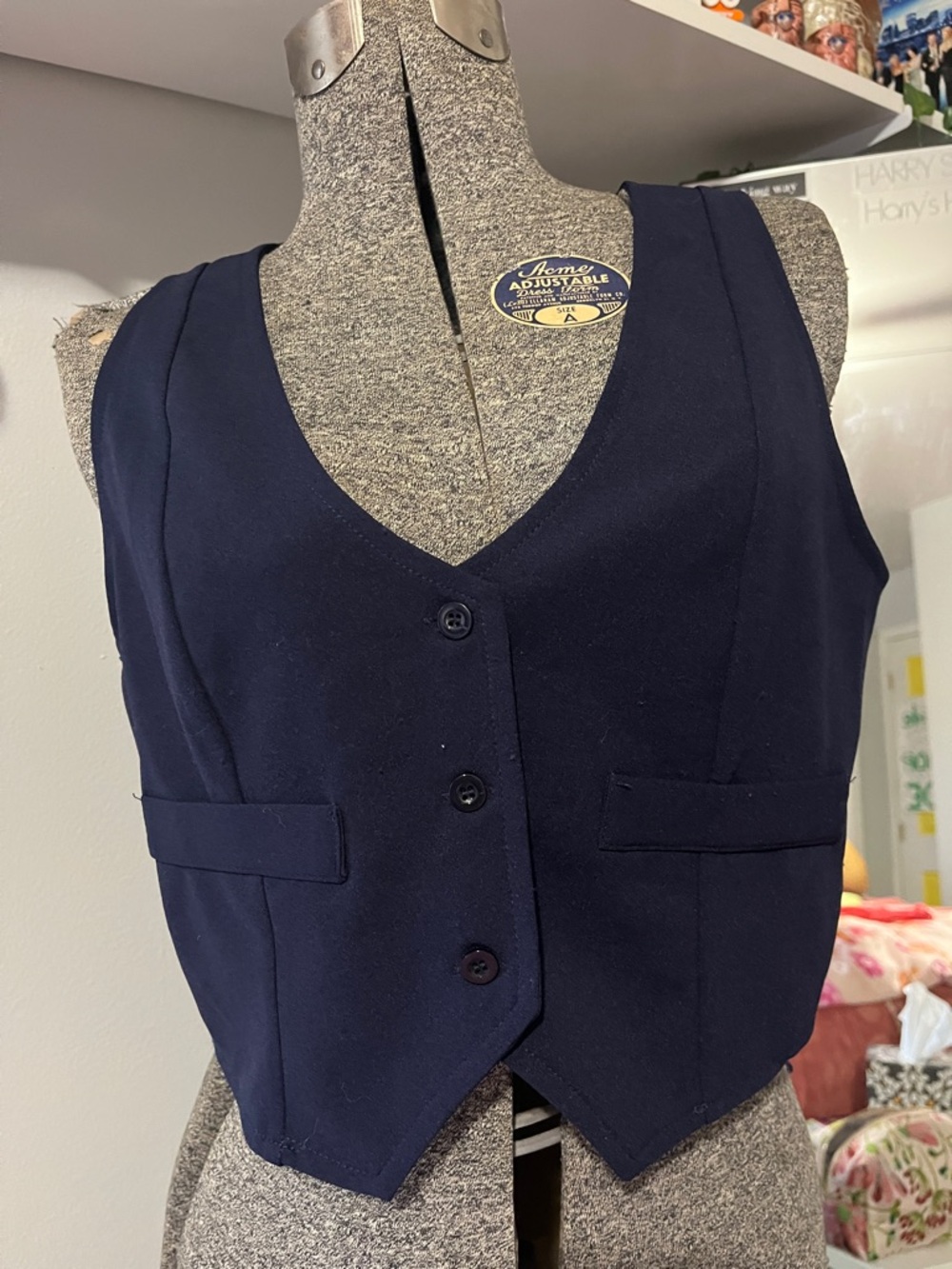 Navy V-Neck Button Front Vest